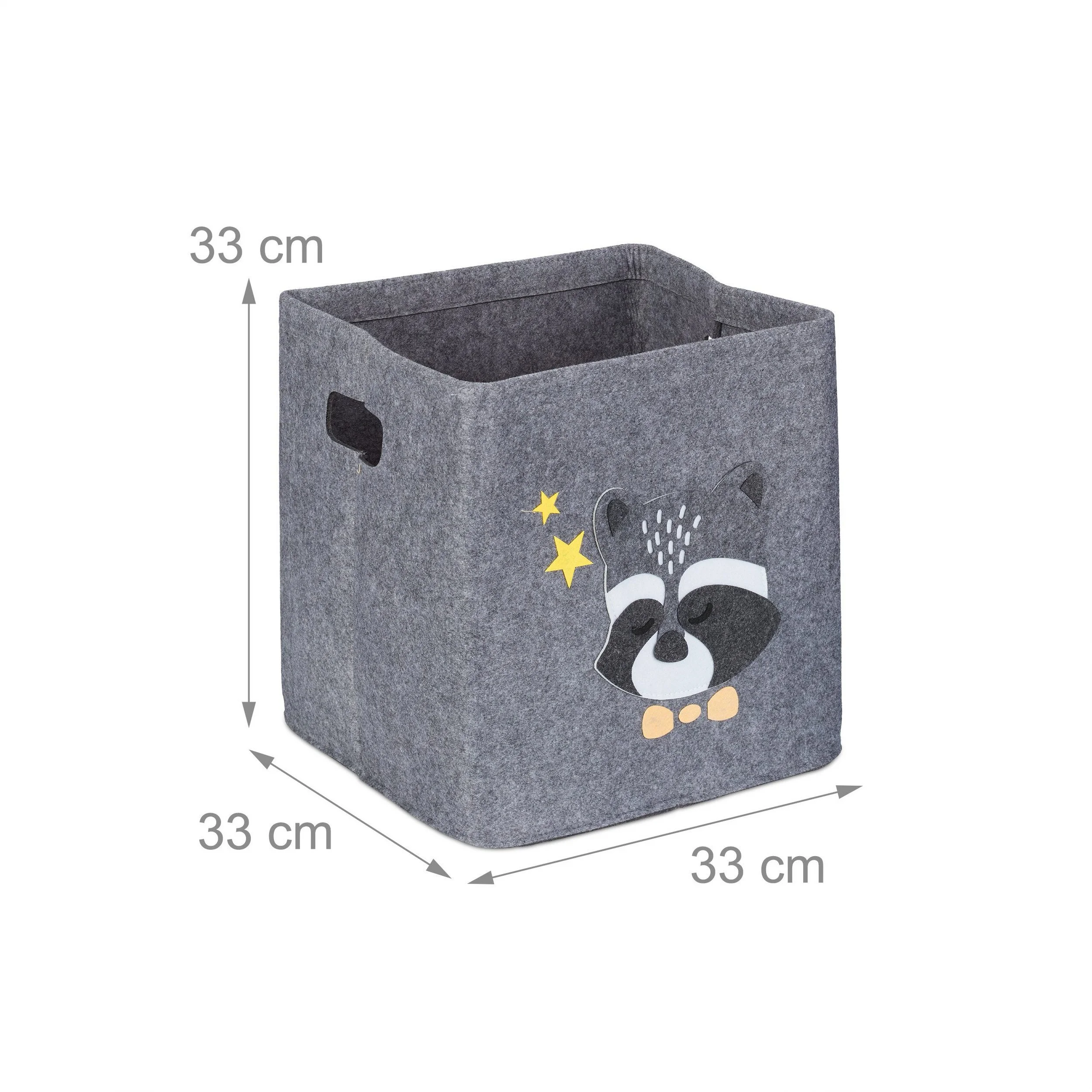 Relaxdays Kinder Aufbewahrungsbox – Waschbär-Design, 33 x 33 x 33 cm